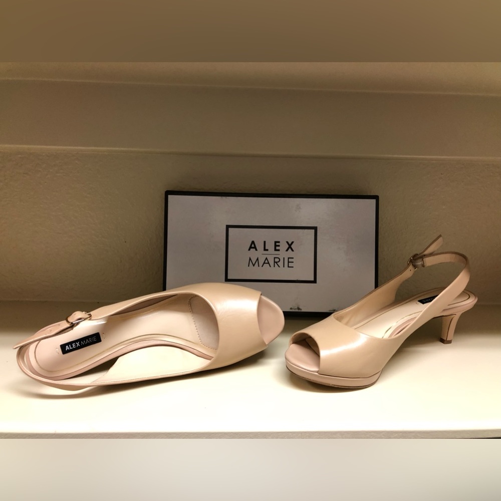 Alex Marie, leather, 2 3/4” beige high heels, never worn, size 9.5